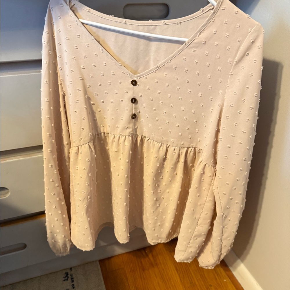 SHEIN Cream Textured Blouse with Buttons